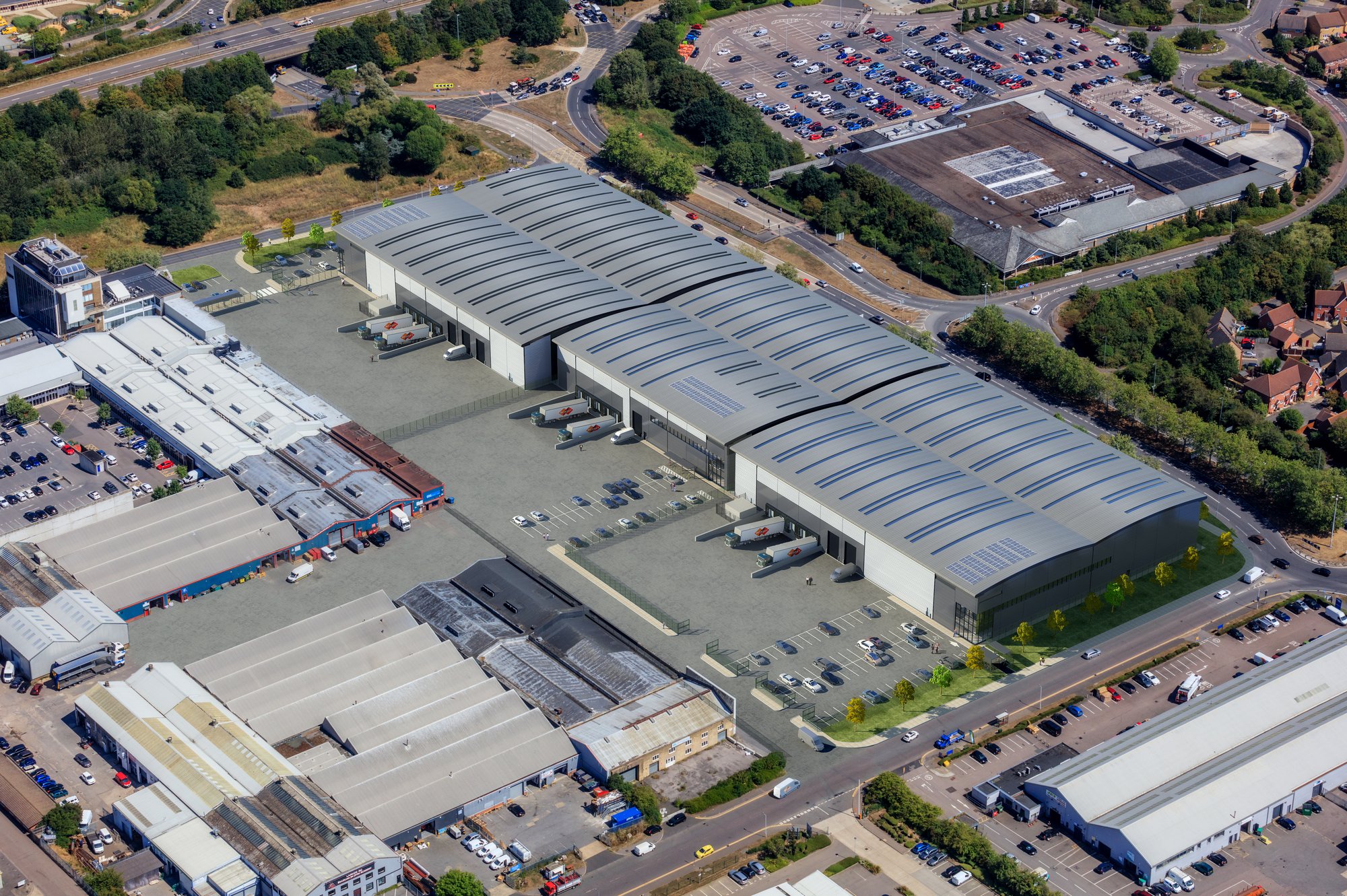 Boxset Basildon Warehouse Aerial Photomontage Wrenbridge